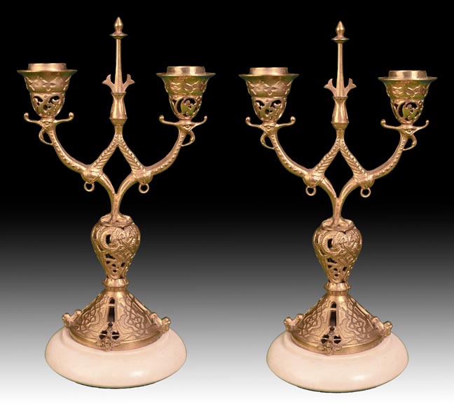 Victor GEOFFROY-DECHAUME (modèle), Auguste-Maximilien DELAFONTAINE (bronzier), Garniture « persane » en bronze doré, vers 1852-3