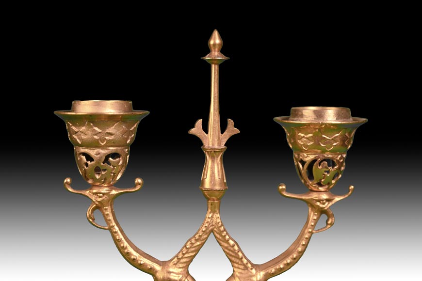 Victor GEOFFROY-DECHAUME (modèle), Auguste-Maximilien DELAFONTAINE (bronzier), Garniture « persane » en bronze doré, vers 1852-9