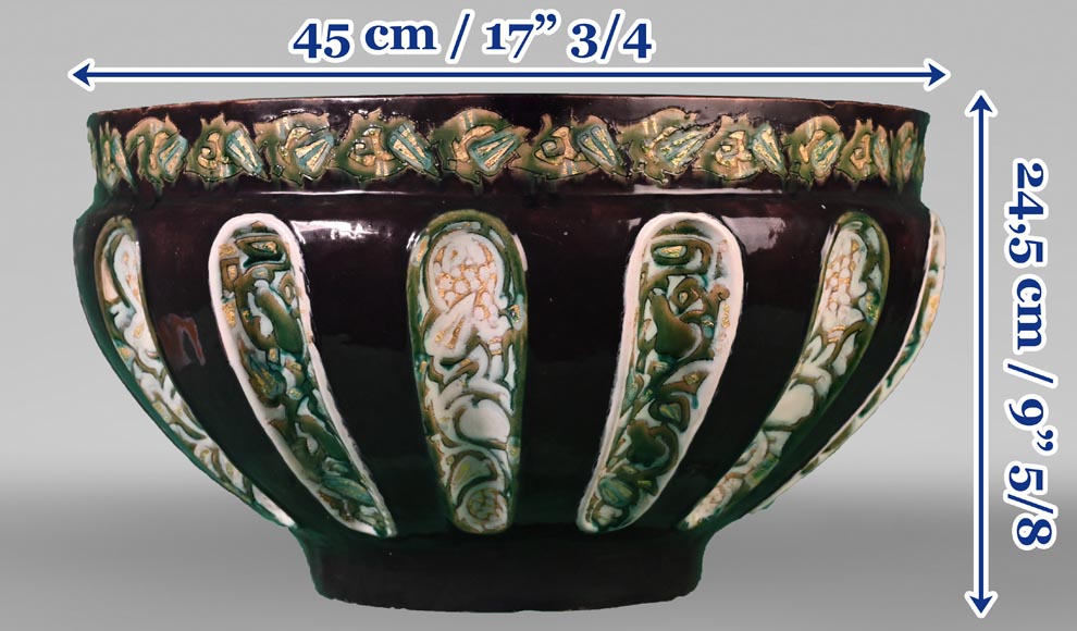 Émile GALLÉ, Vase en faïence à la couverte aubergine et au décor rehaussé d’or, vers 1885-1889-8