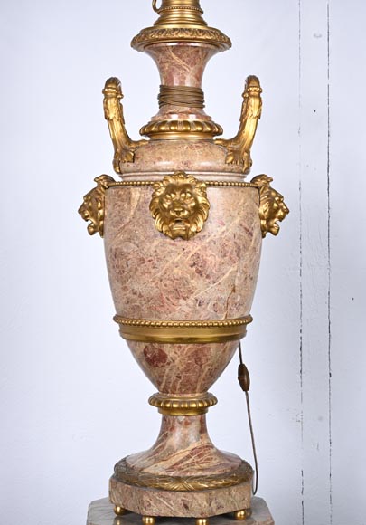 Lampe Napoélon III en marbre sarrancolin, socle contemporain-7