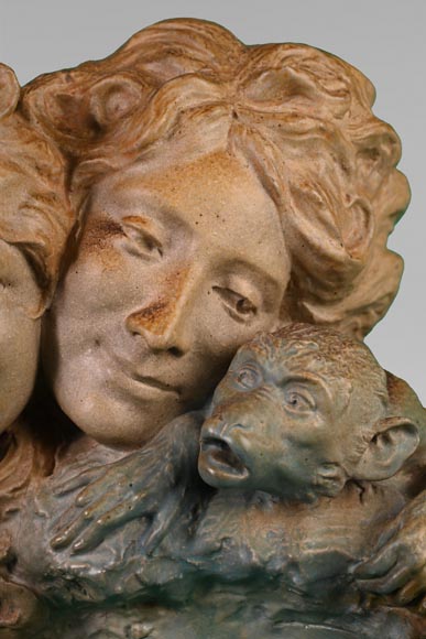 Georges ENGRAND et Émile MULLER, Jardinière aux trois visages de jeune fille et au singe, vers 1896-3