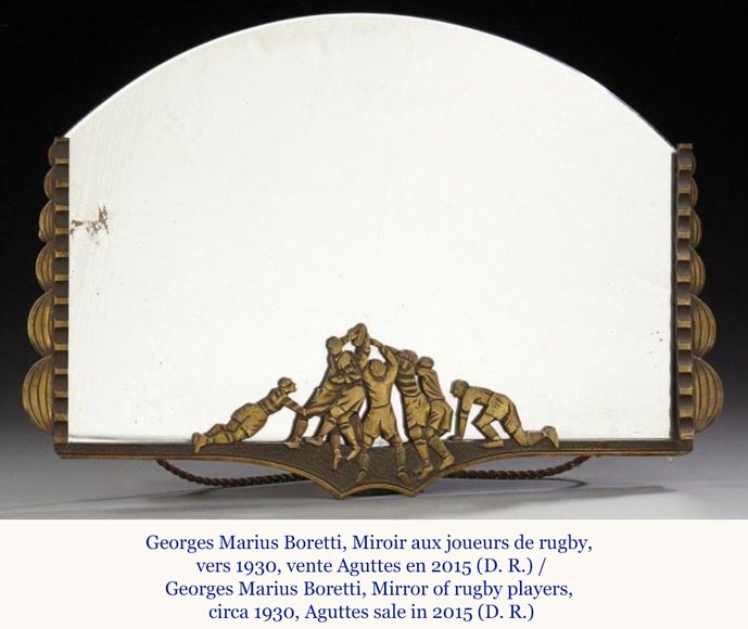 Georges Marius BORETTI, Miroir Art Déco au décor de joueurs de rugby, vers 1930-7