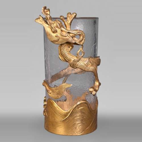 L’Escalier de Cristal (att. à), vase japonisant cylindrique en cristal et bronze doré