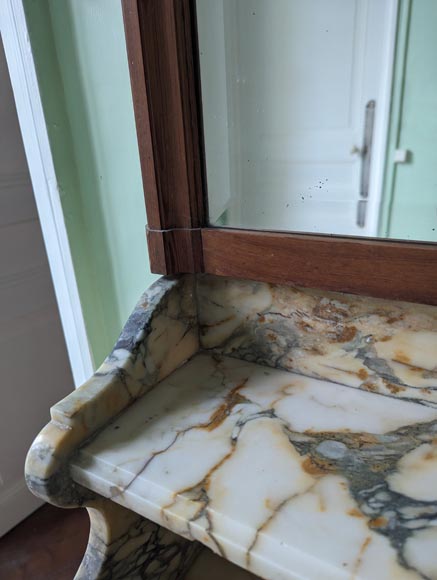 Grand lavabo de barbier en chêne et marbre Brèche de Médoue-8