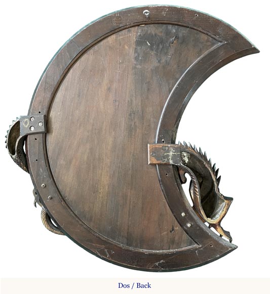 Gabriel VIARDOT (attribué à), Miroir japonisant en forme de croissant de lune orné de dragons en bronze-6