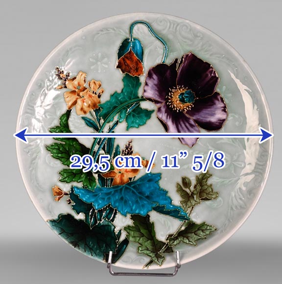 Théodore DECK, Plat d’ornement en céramique émaillée au décor de fleurs de pavot-10