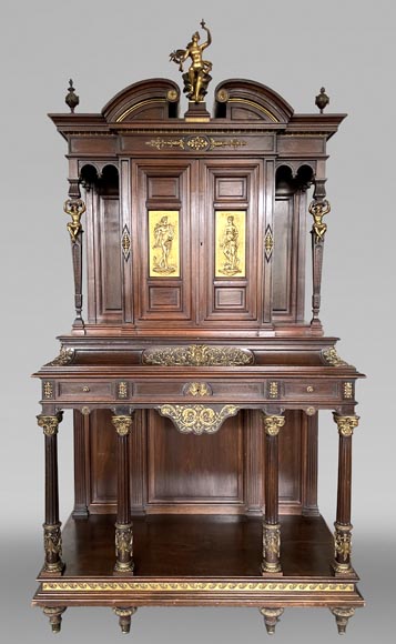 Aimé Millet (1819–1891) — Grand meuble cabinet néo-Renaissance en noyer et bronze doré-0