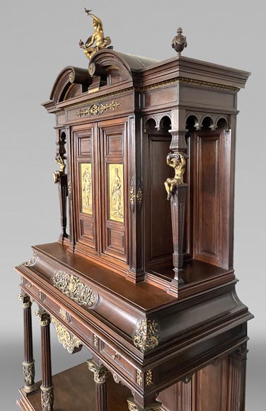 Aimé Millet (1819–1891) — Grand meuble cabinet néo-Renaissance en noyer et bronze doré-1