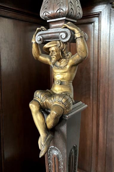 Aimé Millet (1819–1891) — Grand meuble cabinet néo-Renaissance en noyer et bronze doré-5