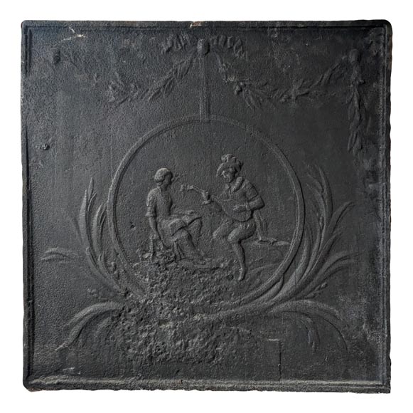 Plaque de cheminée de style Louis XVI au joueur de luth-0