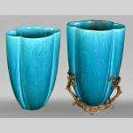 Vases Quadrilobé en Faïence Bleu Turquoise Théodore Deck