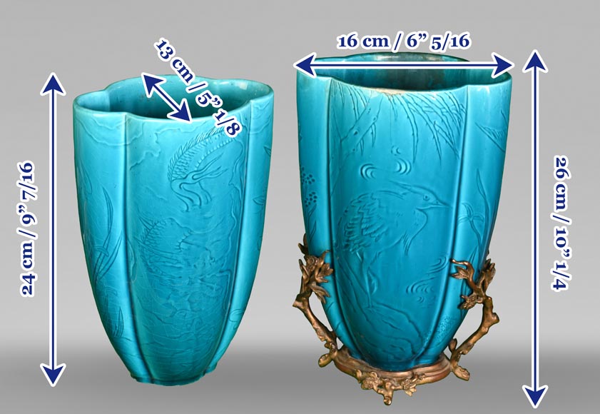 Théodore DECK, Deux vase quadrilobés japonisants, l’un avec une monture, vers 1875-15