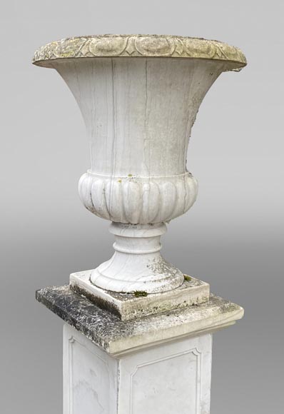 Paire de vase Médicis en marbre blanc, 1980-6