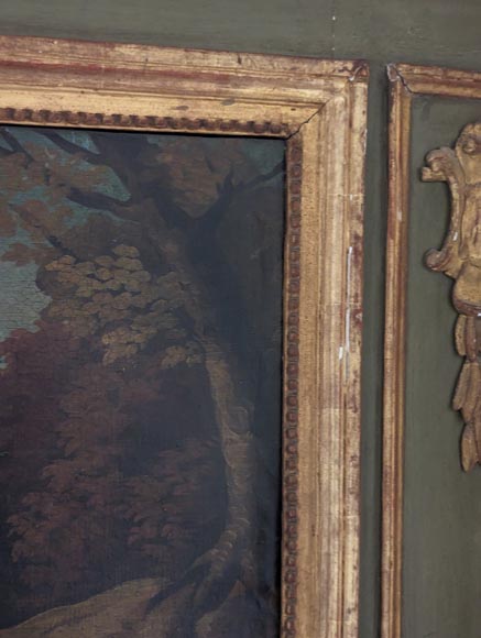 Trumeau d'époque Louis XVI orné d'une huile sur toile représentant un bord de rivière-2