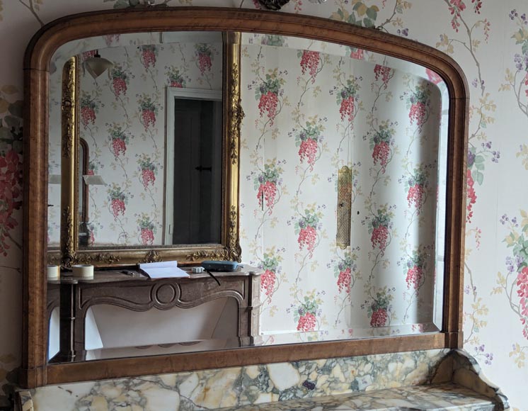 Petit lavabo de barbier en chêne et marbre Brèche de Médoue-1