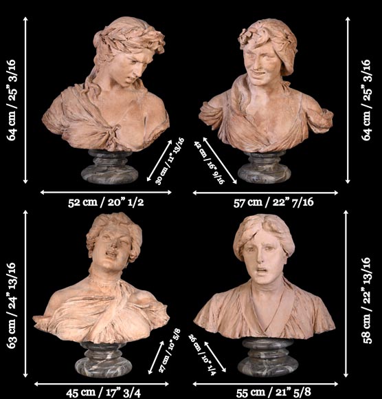 Quatre bustes d’expression en terre cuite, XIXe siècle-15