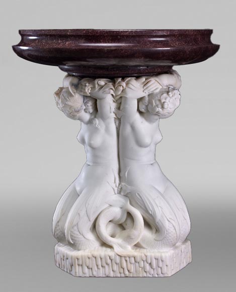 Jean-Jacques FEUCHÈRE (attribué à), Jardinière aux trois tritonnes en porphyre et en marbre, première moitié du XIXe siècle-3