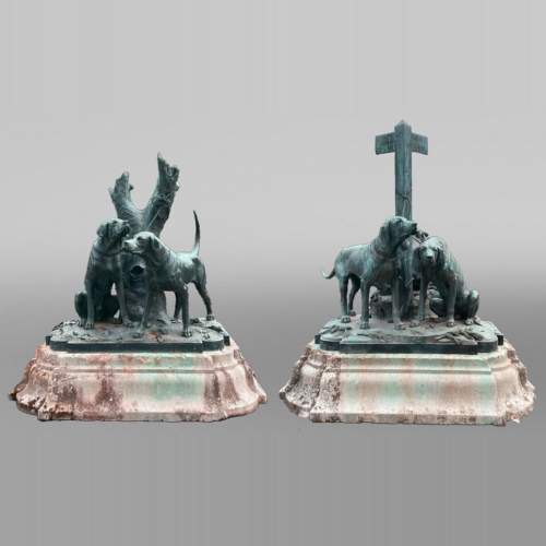 Auguste-Nicolas CAÏN, Deux importants groupes en bronze à patine vert foncé, 1893