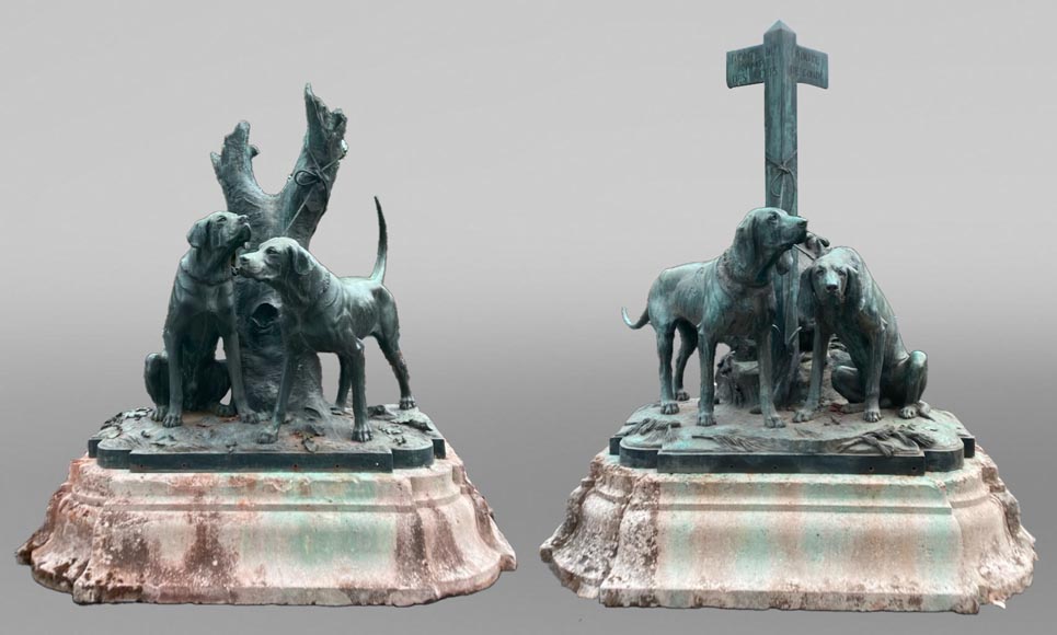 Auguste-Nicolas CAÏN, Deux importants groupes en bronze à patine vert foncé, 1893-0