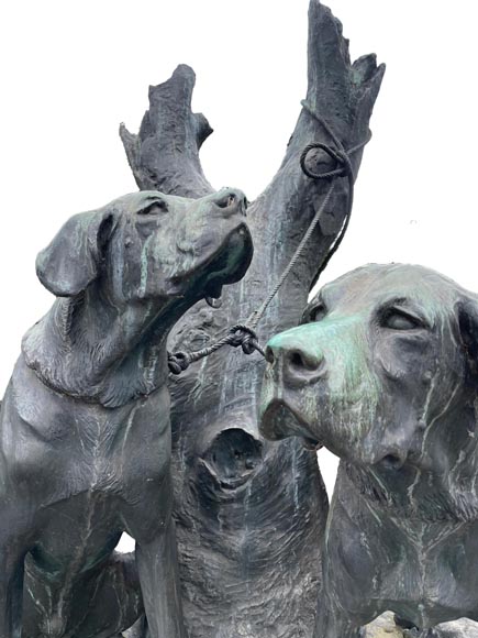 Auguste-Nicolas CAÏN, Deux importants groupes en bronze à patine vert foncé, 1893-6