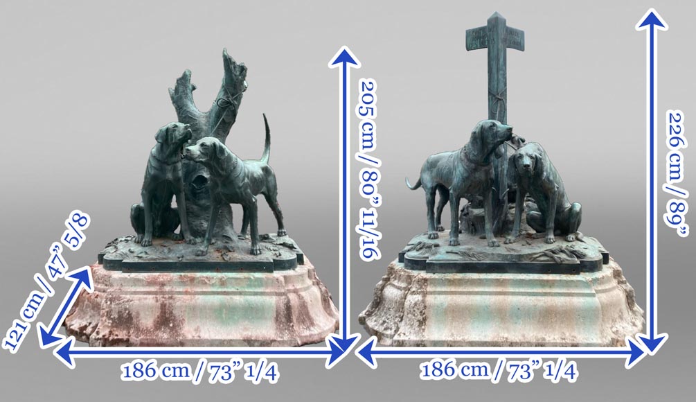 Auguste-Nicolas CAÏN, Deux importants groupes en bronze à patine vert foncé, 1893-17