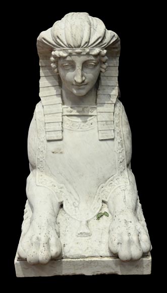 Paire de sphinges en marbre de Carrare sculpté, XIXᵉ siècle-2