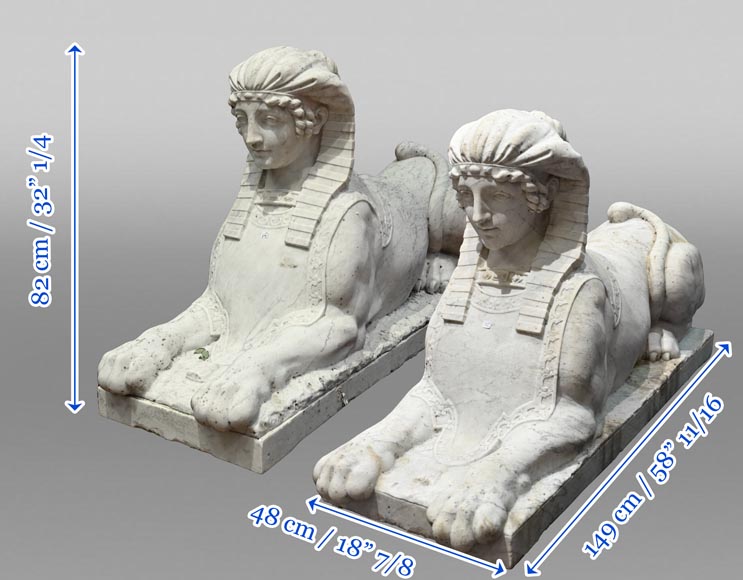 Paire de sphinges en marbre de Carrare sculpté, XIXᵉ siècle-15