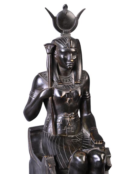 Encrier egyptomania en marbre noir fin et bronze-3