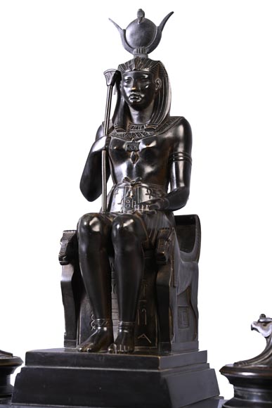 Encrier egyptomania en marbre noir fin et bronze-4