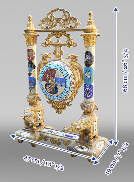 ESCALIER DE CRISTAL (d'après), pendule japonisante dite « Gong » en bronze doré et émail, aux éléphants et dragons-22