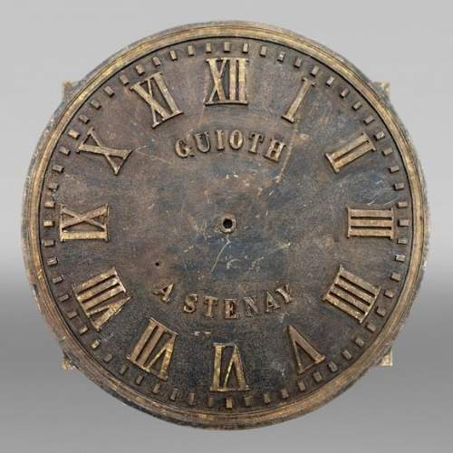 Grand cadran d'horloge d'édifice en fonte, à chiffres romains en relief, signé « GUIOTH A STENAY », XIXe siècle