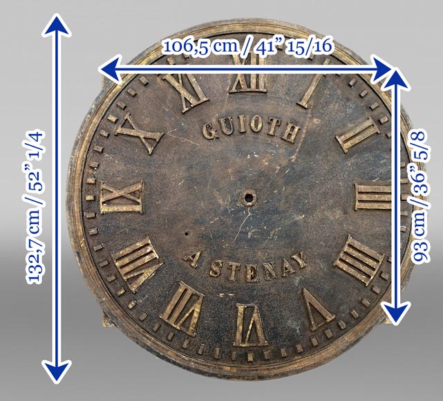 Grand cadran d'horloge d'édifice en fonte, à chiffres romains en relief, signé « GUIOTH A STENAY », XIXe siècle Grand cadran d'horloge d'édifice en fonte, à chiffres romains en relief, signé « GUIOTH A STENAY », XIXe siècle-9
