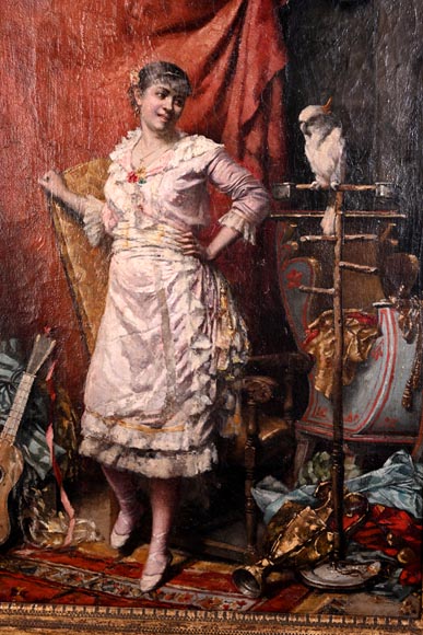Jeune femme au cacatoès — Peinture de Joseph Henri CONDAMIN-1