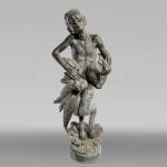 Statue de fontaine en bronze, Italie, XIXe siècle Satyre tenant des canards