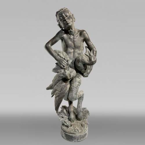 Statue de fontaine en bronze, Italie, XIXe siècle Satyre tenant des canards