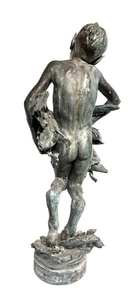 Statue de fontaine en bronze, Italie, XIXe siècle Satyre tenant des canards-2