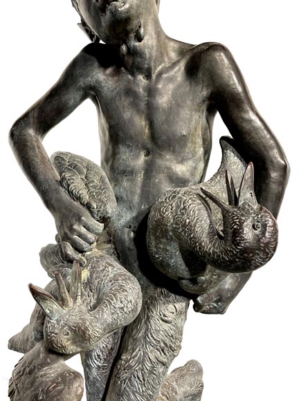 Statue de fontaine en bronze, Italie, XIXe siècle Satyre tenant des canards-5