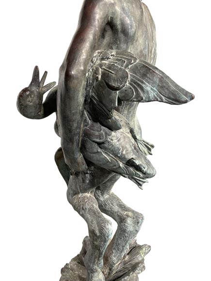 Statue de fontaine en bronze, Italie, XIXe siècle Satyre tenant des canards-6