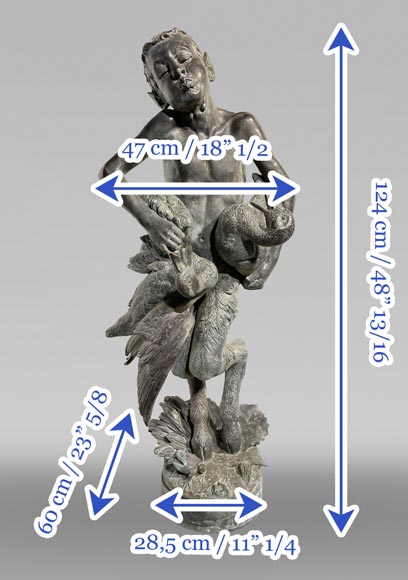 Statue de fontaine en bronze, Italie, XIXe siècle Satyre tenant des canards-11