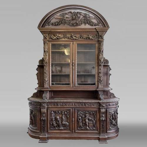 Grande bibliothèque en chêne de style Napoléon III – Thématique des Quatre Saisons