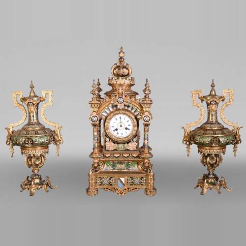 Charles Stanislas MATIFAT, pendule double-face et garnitures de style persan, 1851
