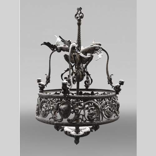 Lustre néo-Renaissance en bronze avec des monstres