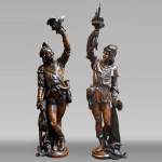 RIBAILLER et MAZAROZ, Paire de statues en noyer d’un chasseur et d’un pêcheur, après l’Exposition universelle de 1855