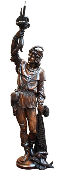 RIBAILLER et MAZAROZ, Paire de statues en noyer d’un chasseur et d’un pêcheur, après l’Exposition universelle de 1855-3