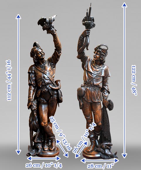 RIBAILLER et MAZAROZ, Paire de statues en noyer d’un chasseur et d’un pêcheur, après l’Exposition universelle de 1855-12