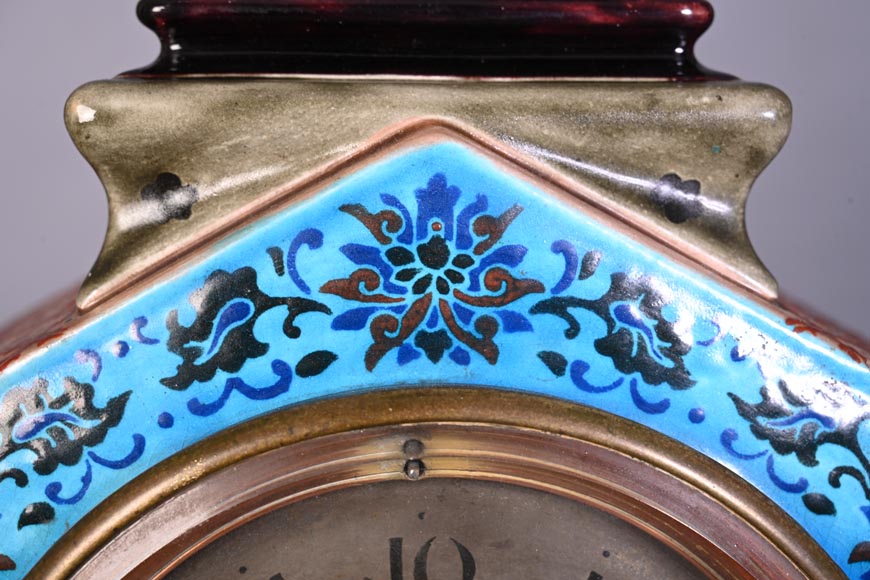 Jules VIEILLARD – Pendule au chien de Fô en faïence polychrome-3