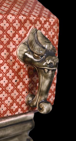 Jules VIEILLARD – Pendule au chien de Fô en faïence polychrome-5