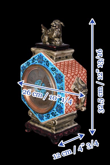 Jules VIEILLARD – Pendule au chien de Fô en faïence polychrome-10