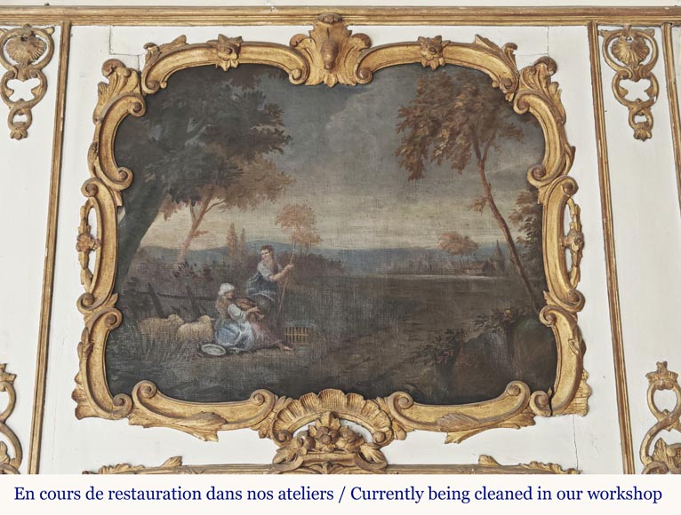 Trumeau d'époque Louis XV à la scène pastorale-1