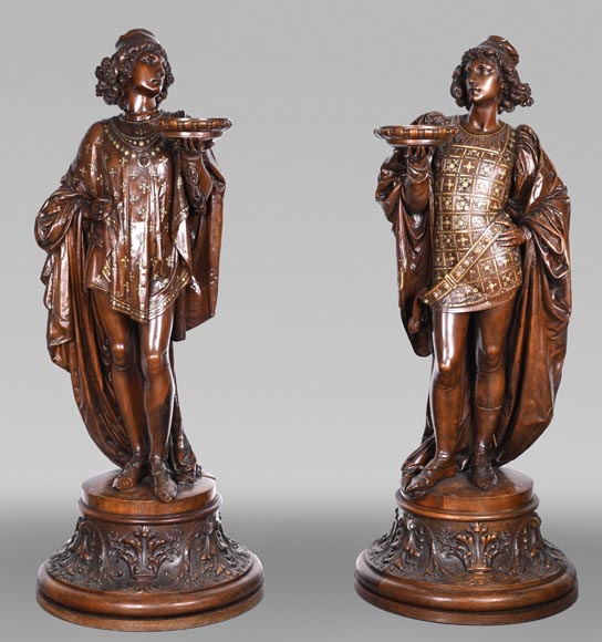 GUÉRET FRÈRES (ébénistes) et CARRIER-BELLEUSE (modèle de), Paire de porte-torchères « Pages », modèle de l’exposition universelle de 1867-0